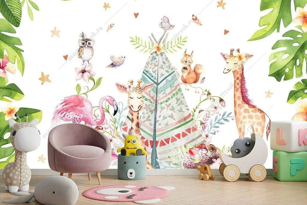 Фотообои в интерьере милые зверята  14-064 фото