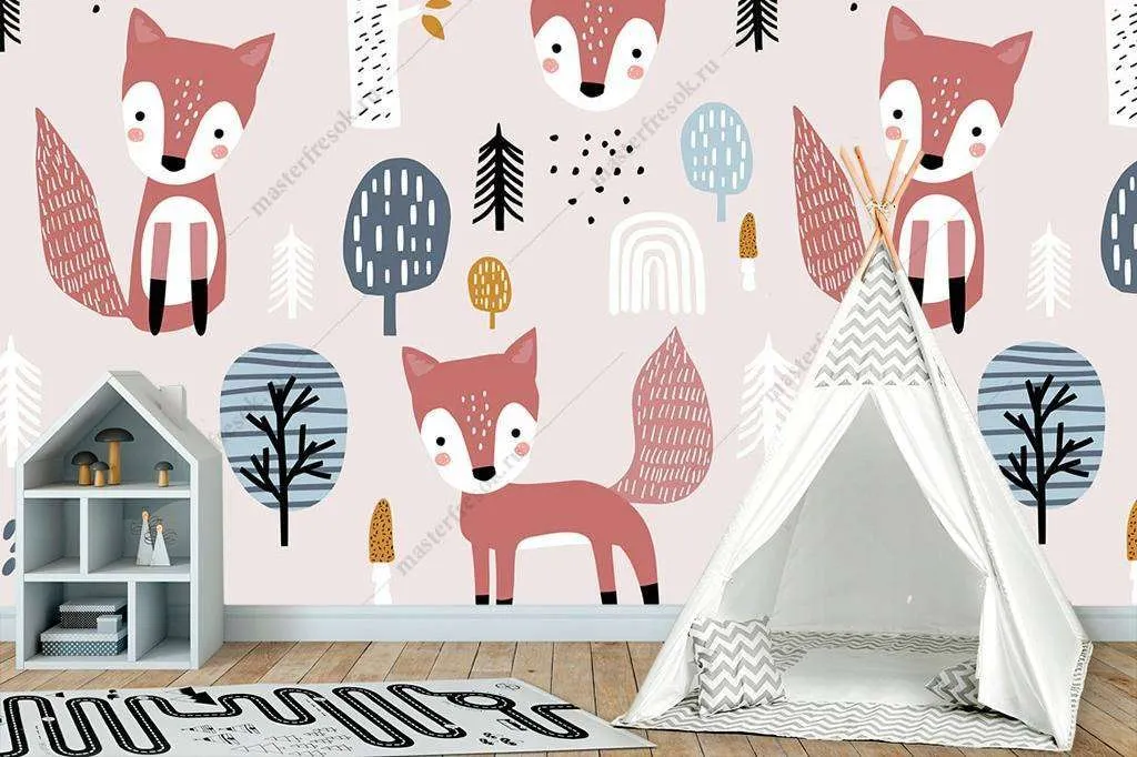 Фотообои в интерьере лисички стильные  12-715 фото