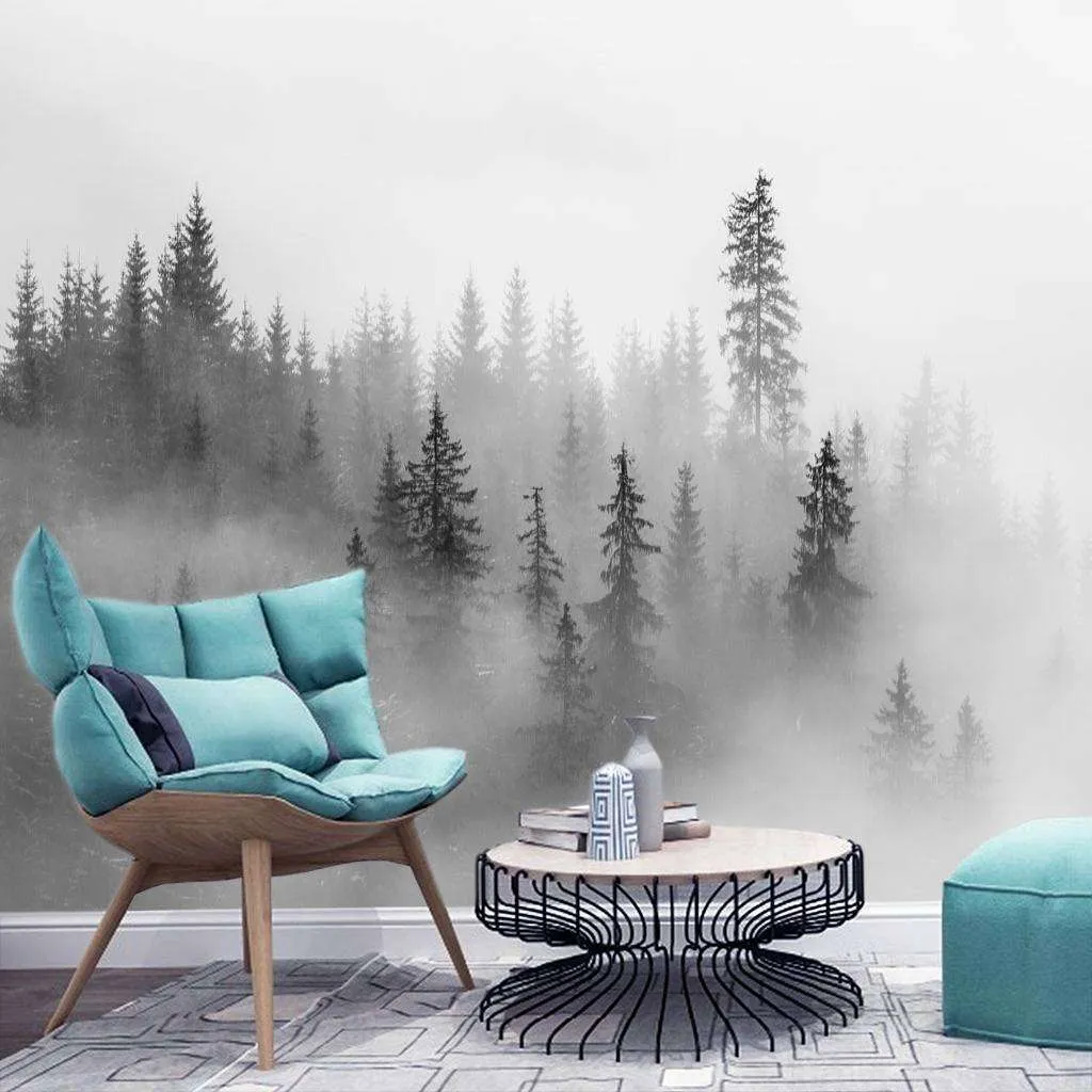 Фотообои в интерьере серый лес в тумане  9-972 фото