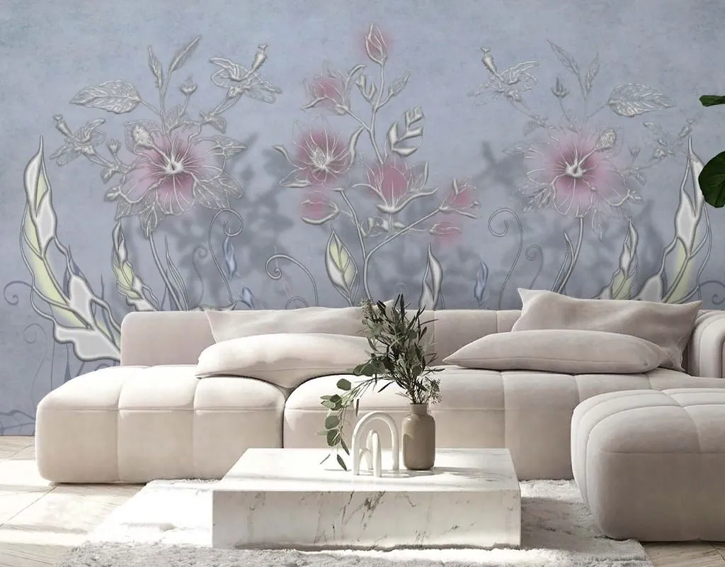 Фотообои в интерьере объемный рисунок цветы  13-746 фото