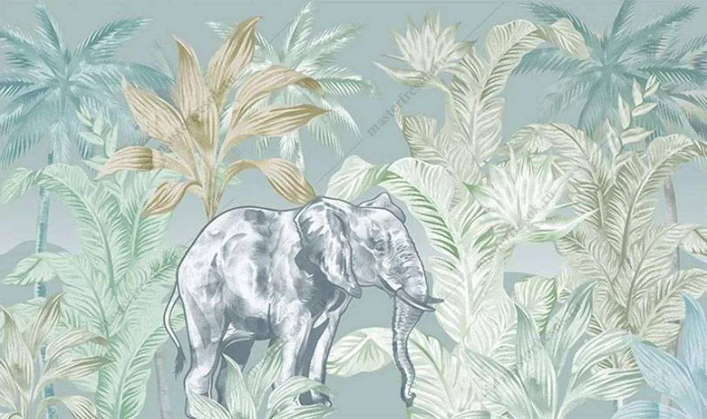 Фотообои в интерьере слон в тропиках  16-125 фото