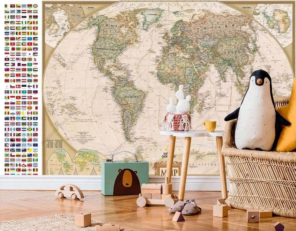 Фотообои в интерьере географическая карта  14-393 фото