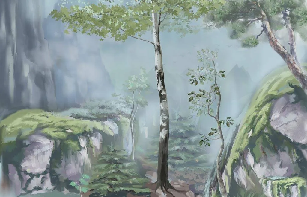 Фотообои в интерьере лес акварель  13-291 фото