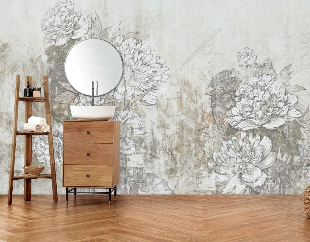 Фотообои в интерьере ретро пионы  9-1685 фото