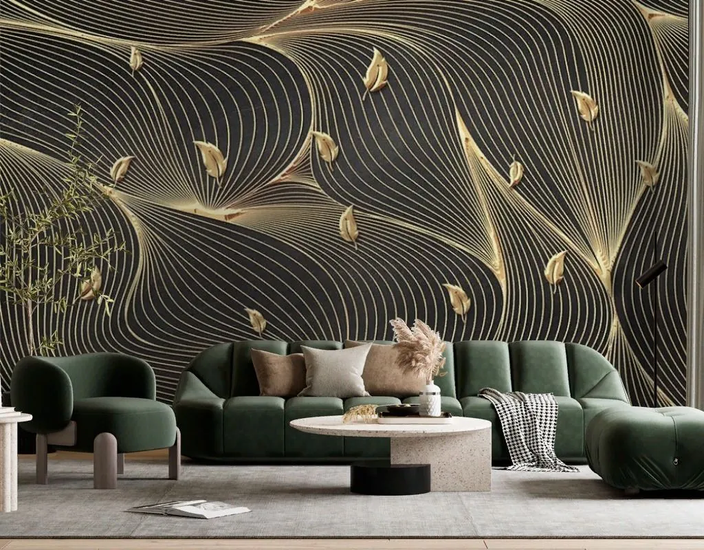 Фотообои Золотые линии на черном фоне  14-511