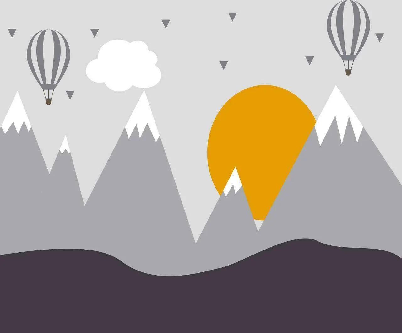 Фотообои в интерьере горы с оранжевым солнцем  12-442 фото