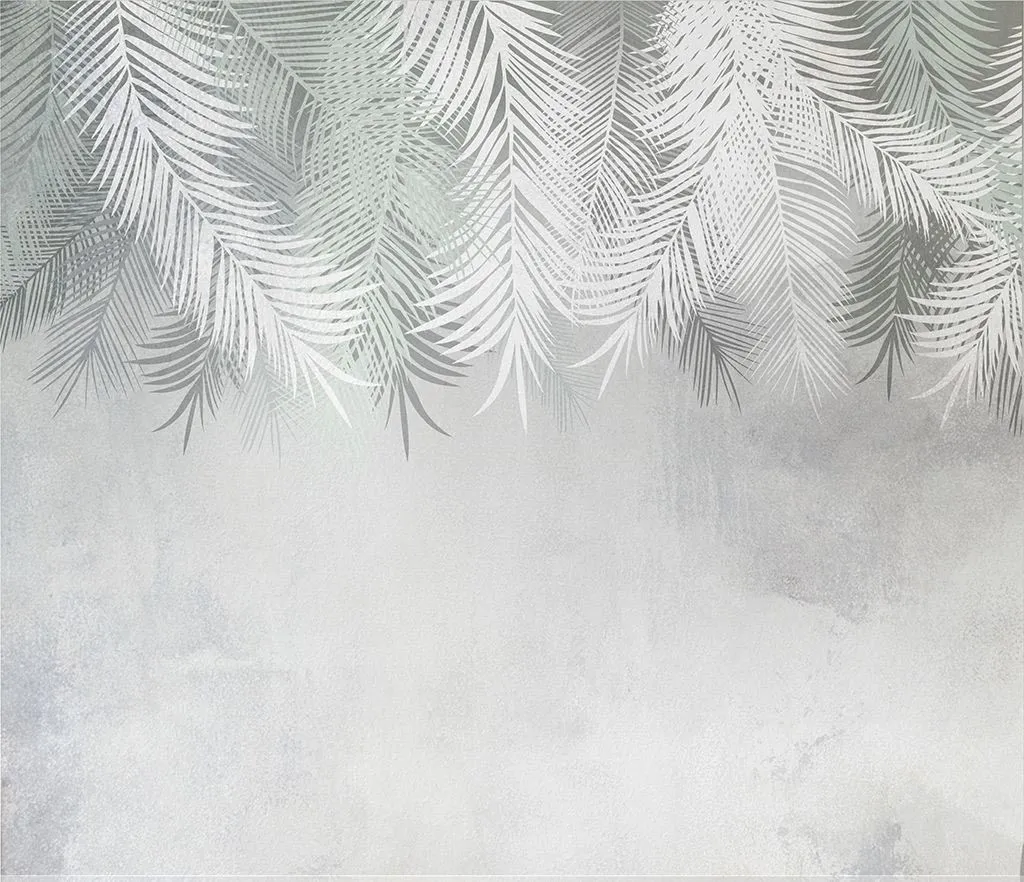 Фотообои в интерьере серые пальмовые листья сверху  9-1817 фото