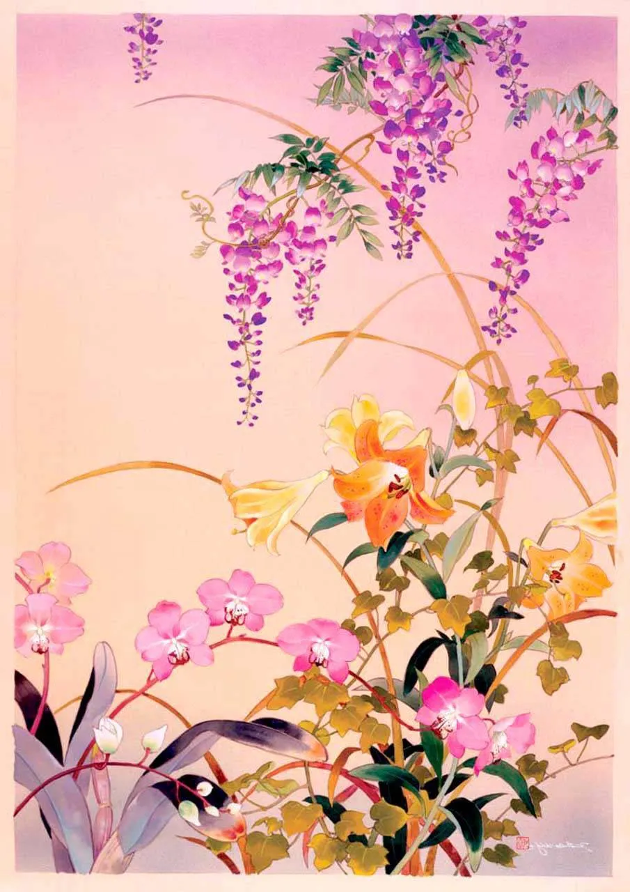 Фотообои в интерьере восточные цветы  8-150 фото