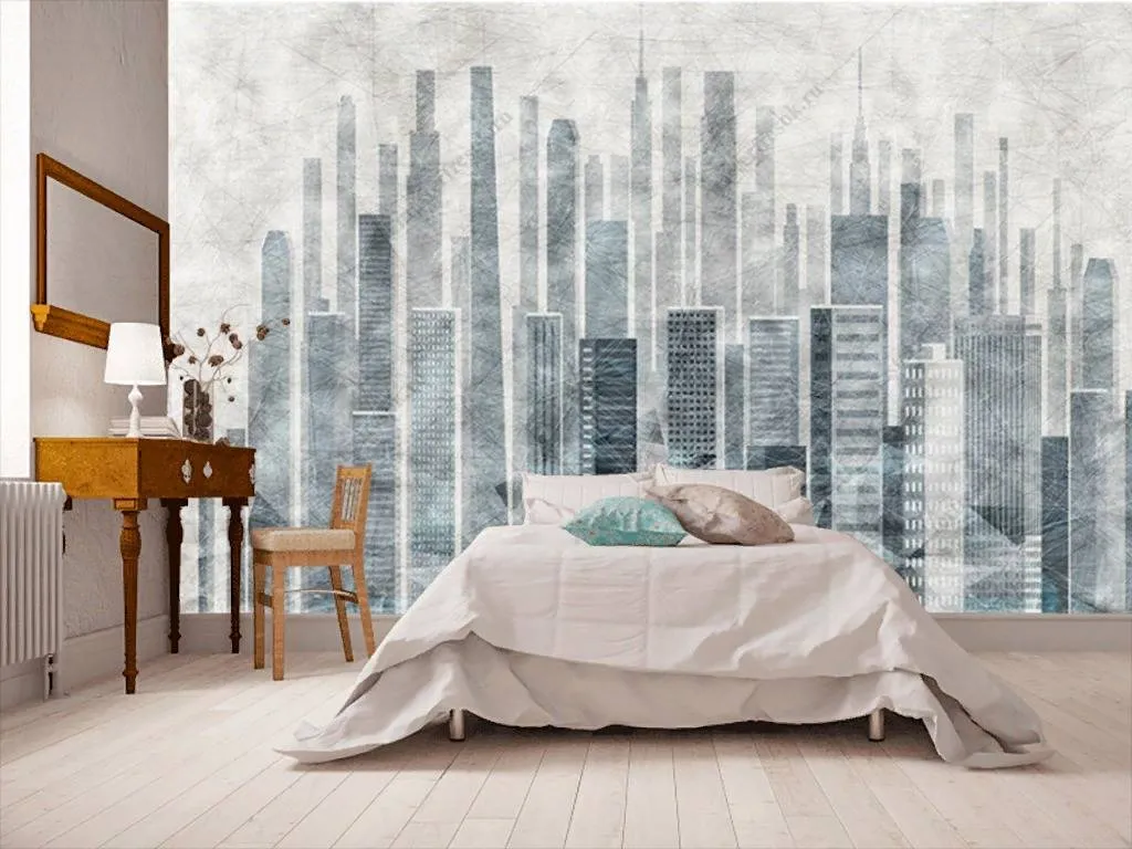 Фотообои в интерьере акварельный город  15-867 фото