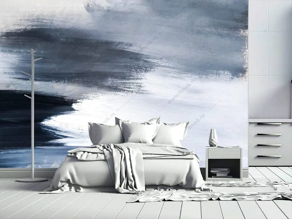 Фотообои в интерьере сине-голубая акварель  9-1373 фото