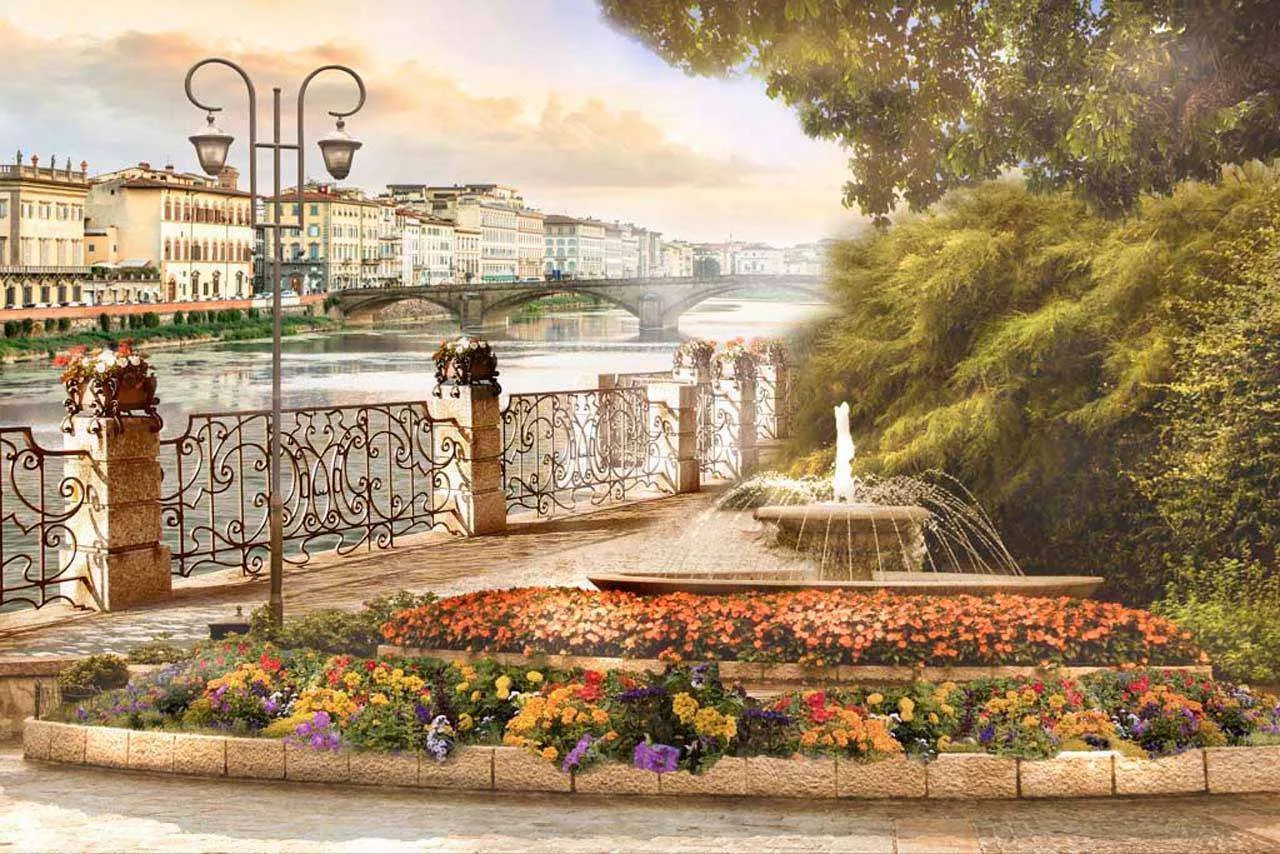 Фотообои в интерьере фонтан на набережной  5-071 фото