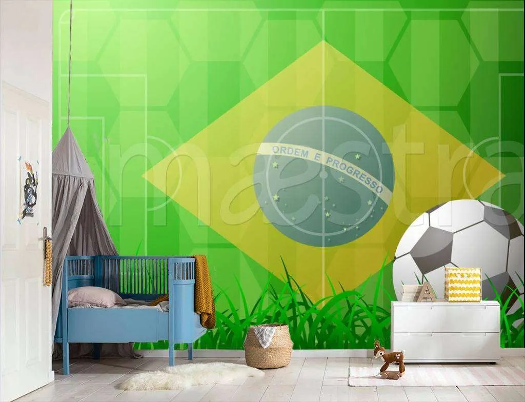 Фотообои в интерьере футбольный мяч на траве  12-528 фото