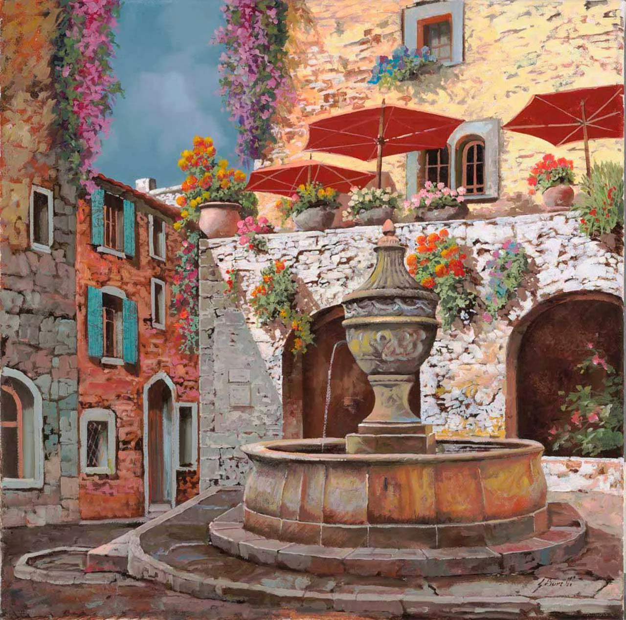 Фотообои в интерьере кафе у фонтана  8-016 фото