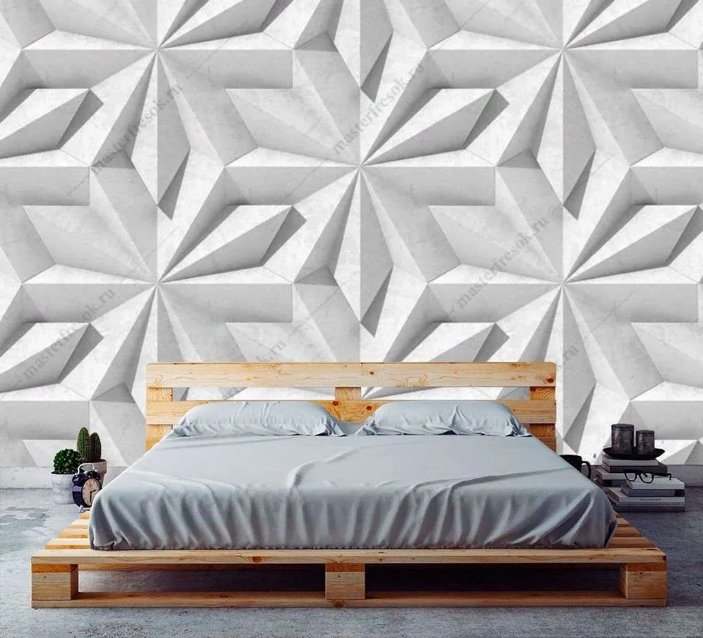 Фотообои в интерьере белый узор 3д  9-1584 фото