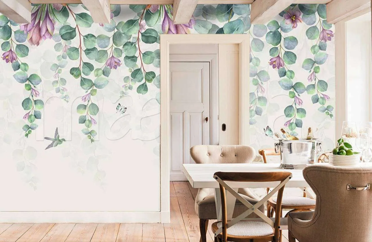 Фотообои Бесшовные обои на стену:  Зеленые листья сверху. Артикул: 15-519  