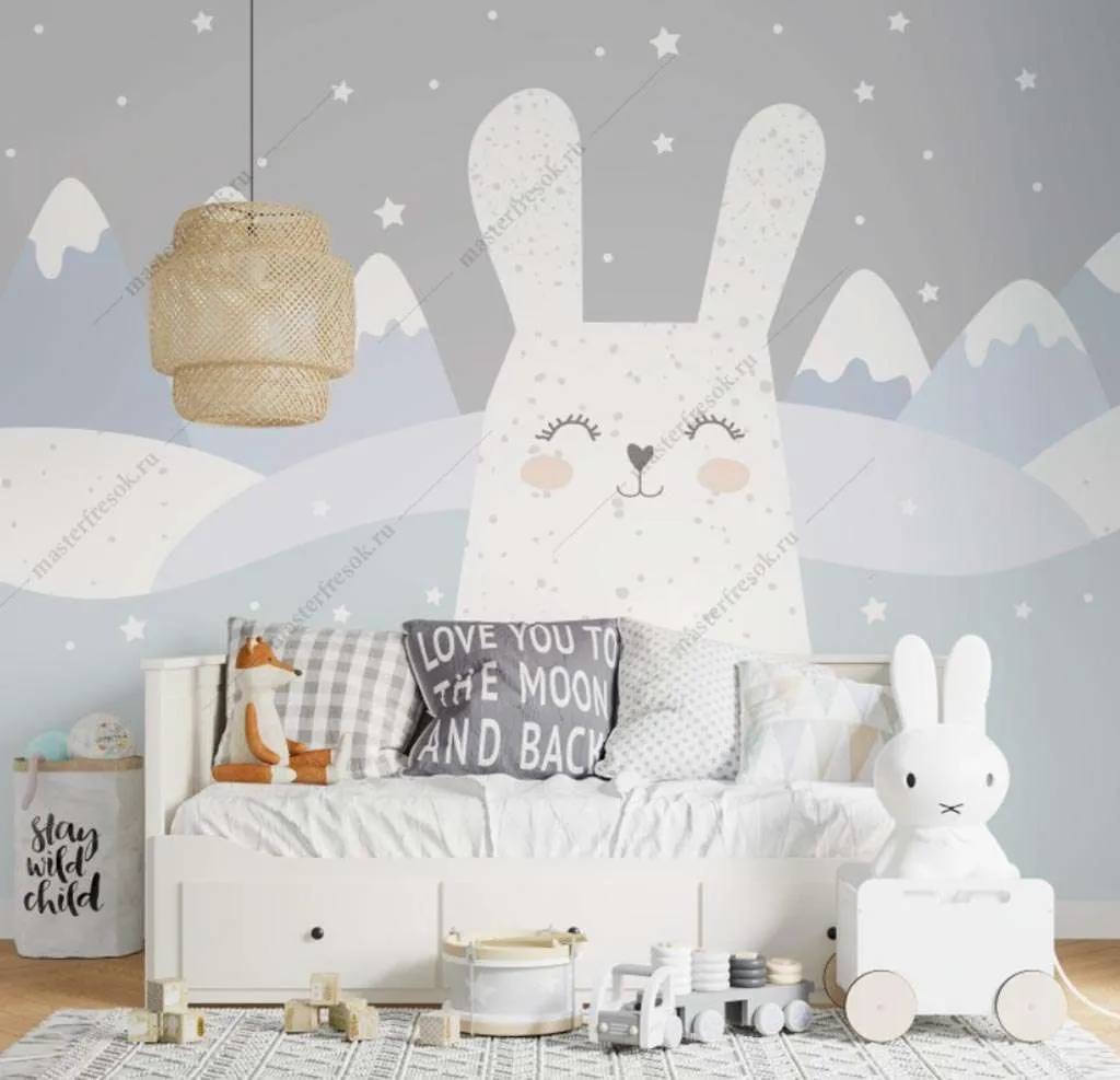 Фотообои в интерьере зайка в зимнем лесу  12-1429 фото