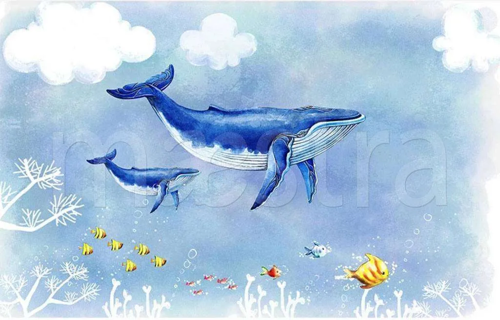 Фотообои в интерьере киты в облаках  15-056 фото