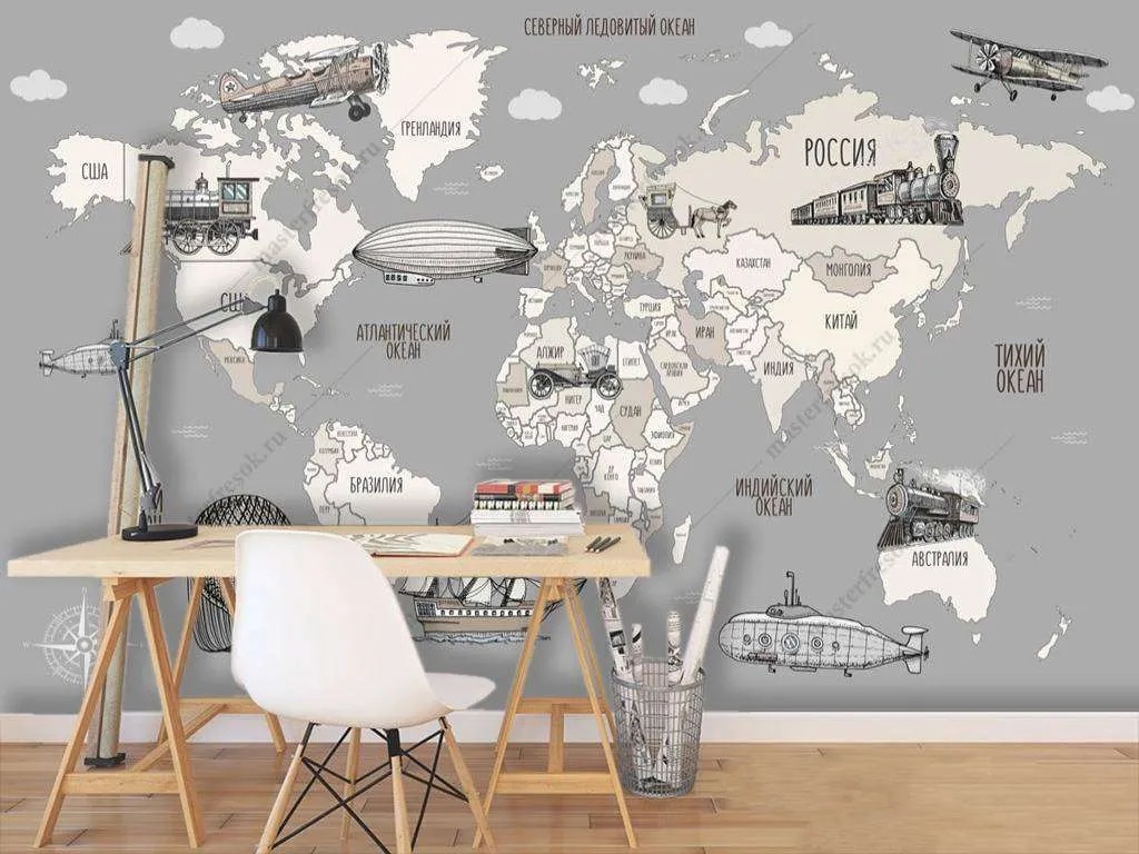 Фотообои Бесшовные обои на стену:  Карта мира светло серая. Артикул: 12-971  