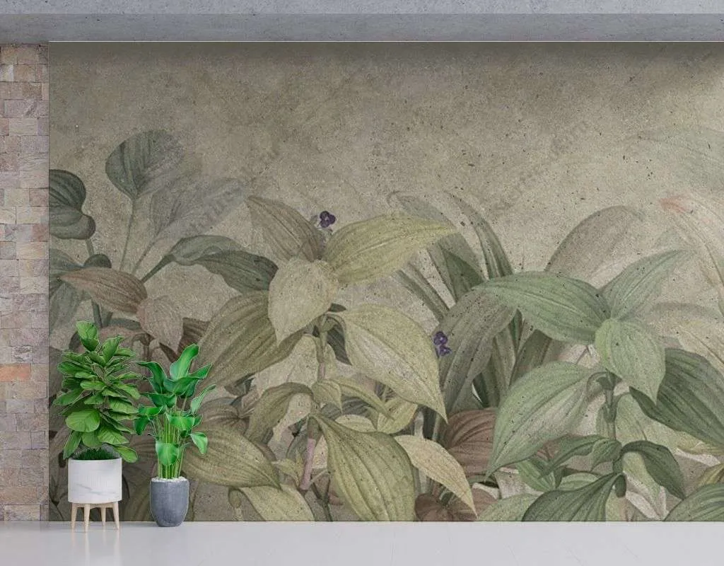 Фотообои в интерьере светлые тропические листья  9-1643 фото