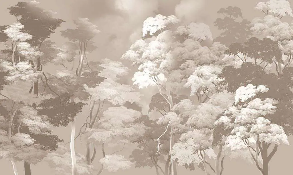 Фотообои в интерьере лес светло-серые тона  13-635 фото