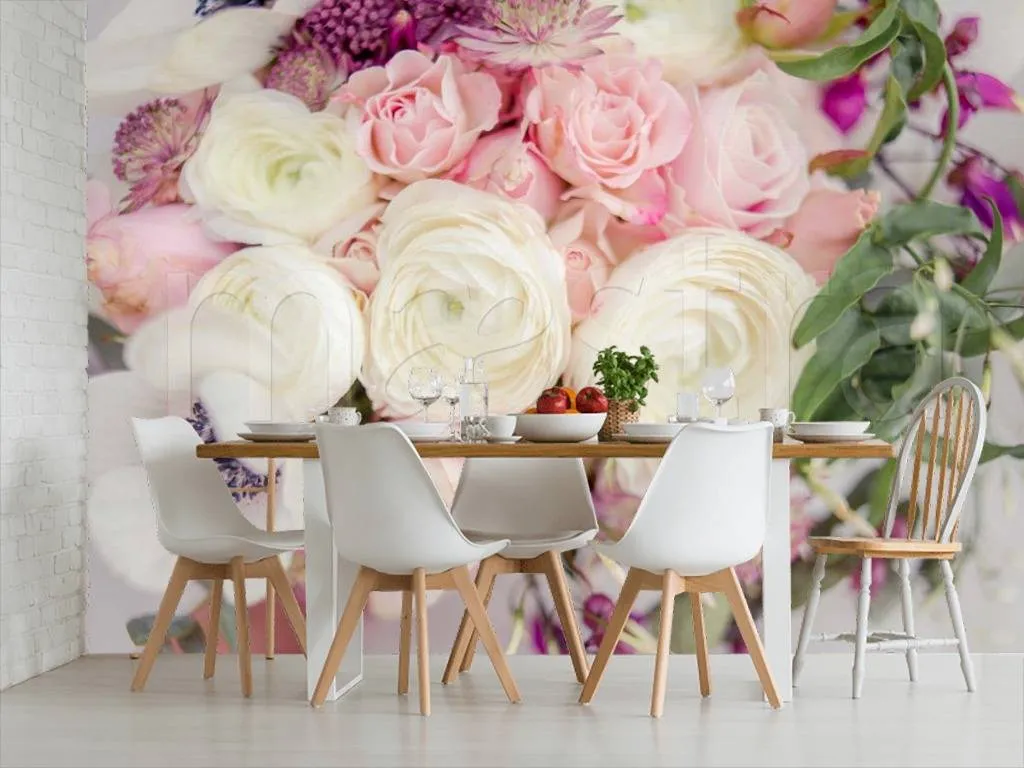 Фотообои в интерьере белые розы живые  7-820 фото