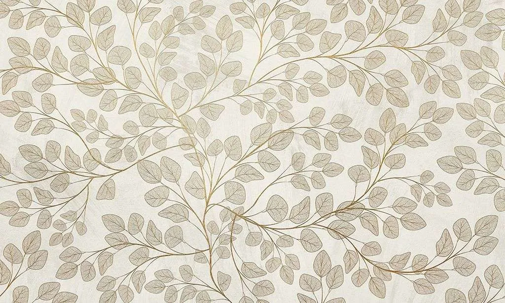 Фотообои в интерьере в спальню листочки на бежевом фоне  9-1981 фото