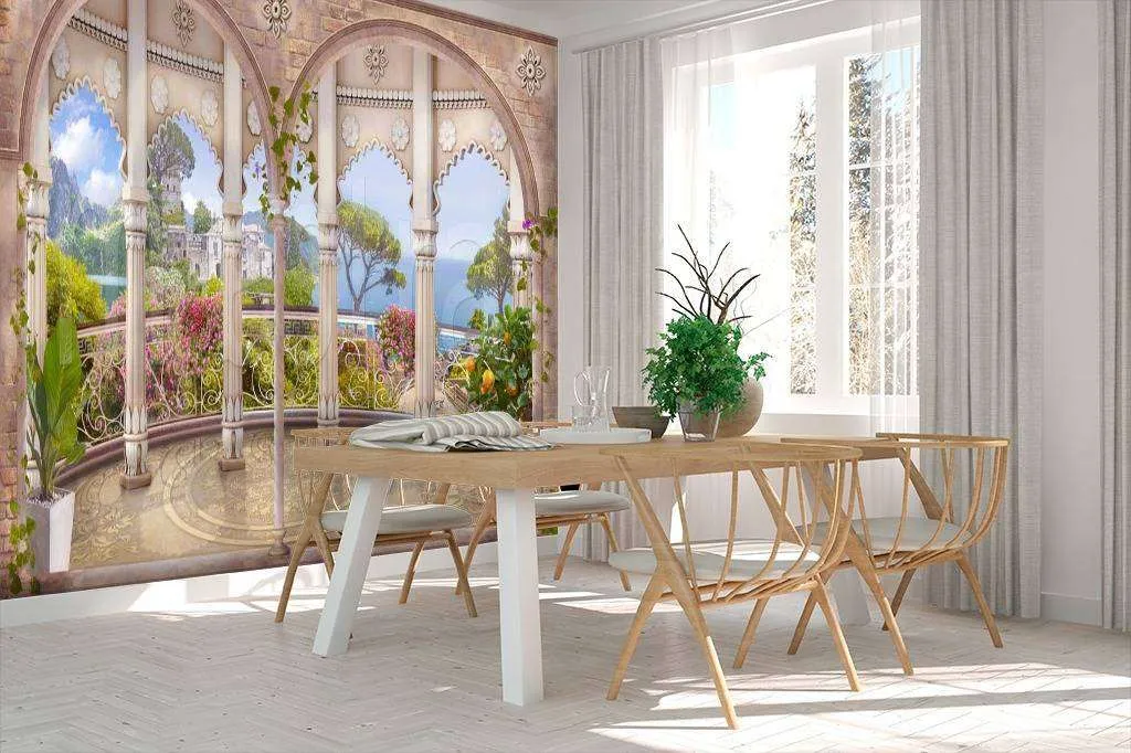 Фотообои в интерьере арка с колоннами на балконе  7-277 фото