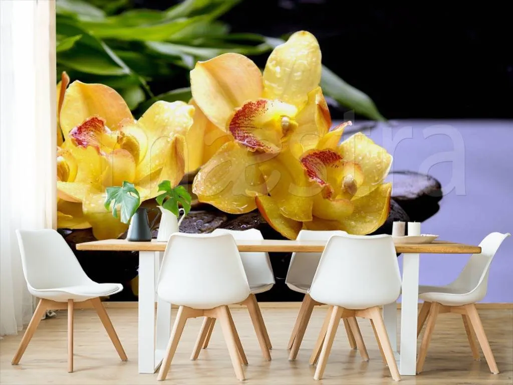 Фотообои в интерьере желтая орхидея  4-001 фото