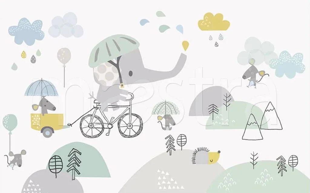 Фотообои в интерьере слоник на велосипеде  15-040 фото