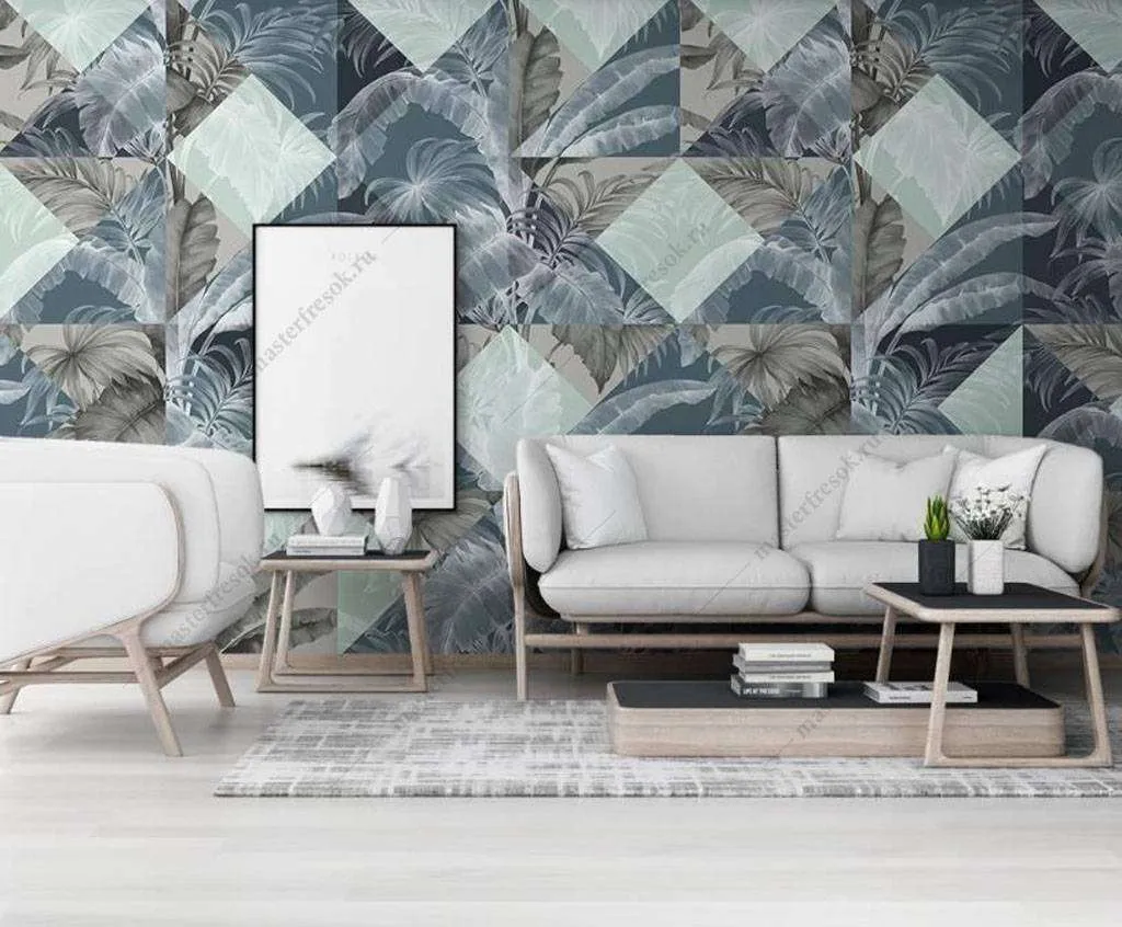 Фотообои в интерьере геометрия в листьях  15-976 фото