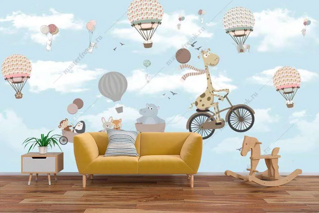 Фотообои в интерьере веселые зверята на велосипеде  12-1196 фото