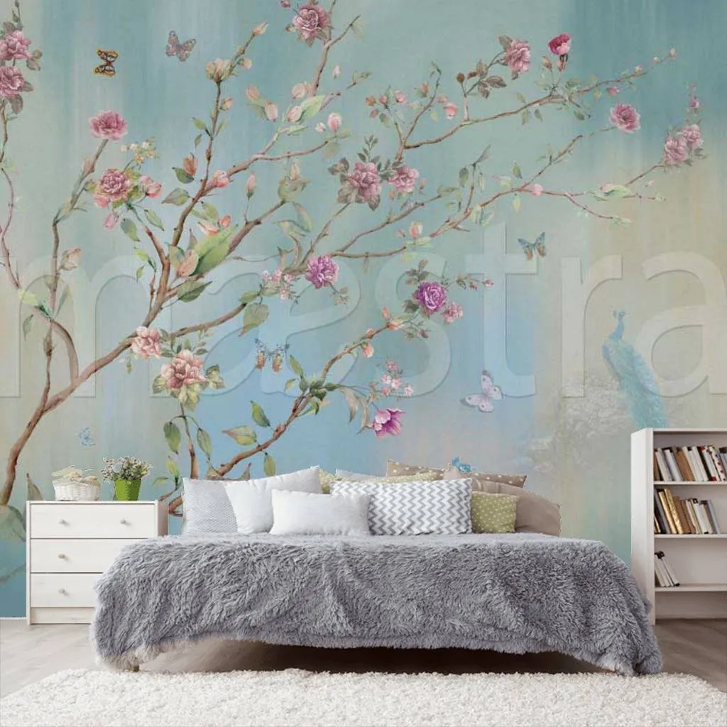 Фотообои Павлины и розовый куст  7-402