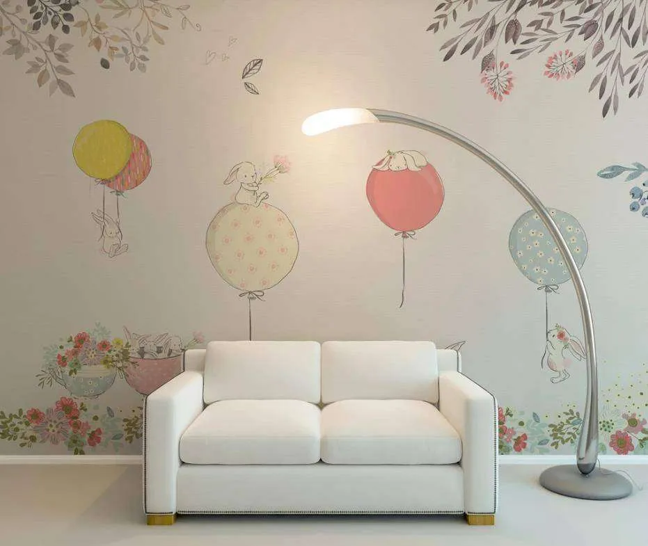 Фотообои Бесшовные обои на стену:  Зайчики на воздушном шаре. Артикул: 15-288  