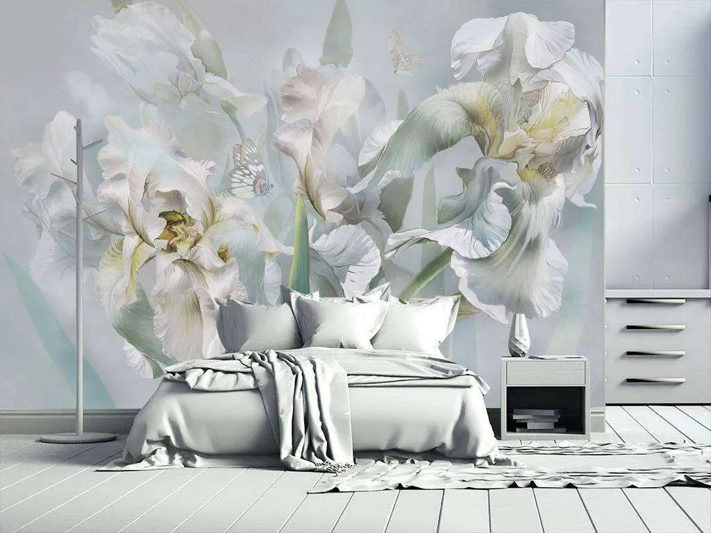 Фотообои в интерьере белые ирисы  13-178 фото