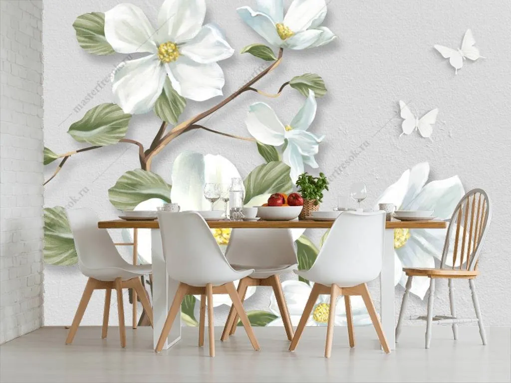 Фотообои в интерьере 3д цветы яблони  10-638 фото