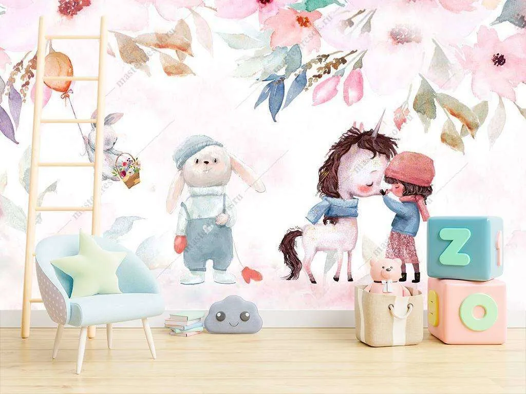 Фотообои в интерьере девочка и пони  14-002 фото