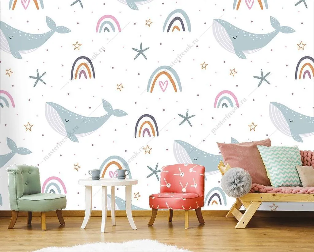 Фотообои Киты и радуги  12-740