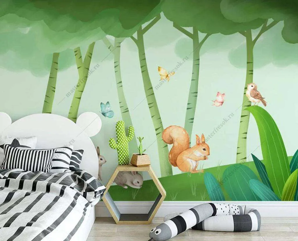 Фотообои в интерьере мультяшные зверята  15-996 фото