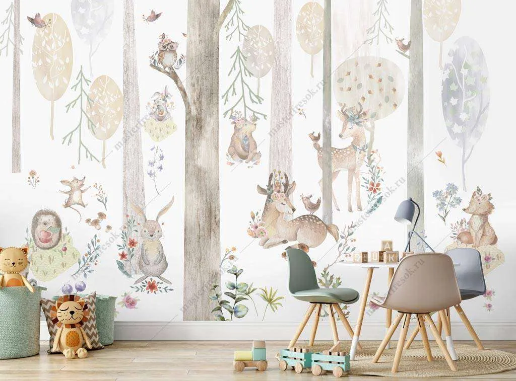 Фотообои в интерьере волшебный лес и звери  14-196 фото