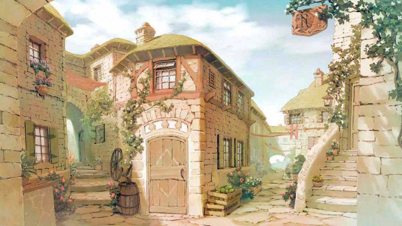 Фотообои в интерьере рисунок старинного городка  6-069 фото