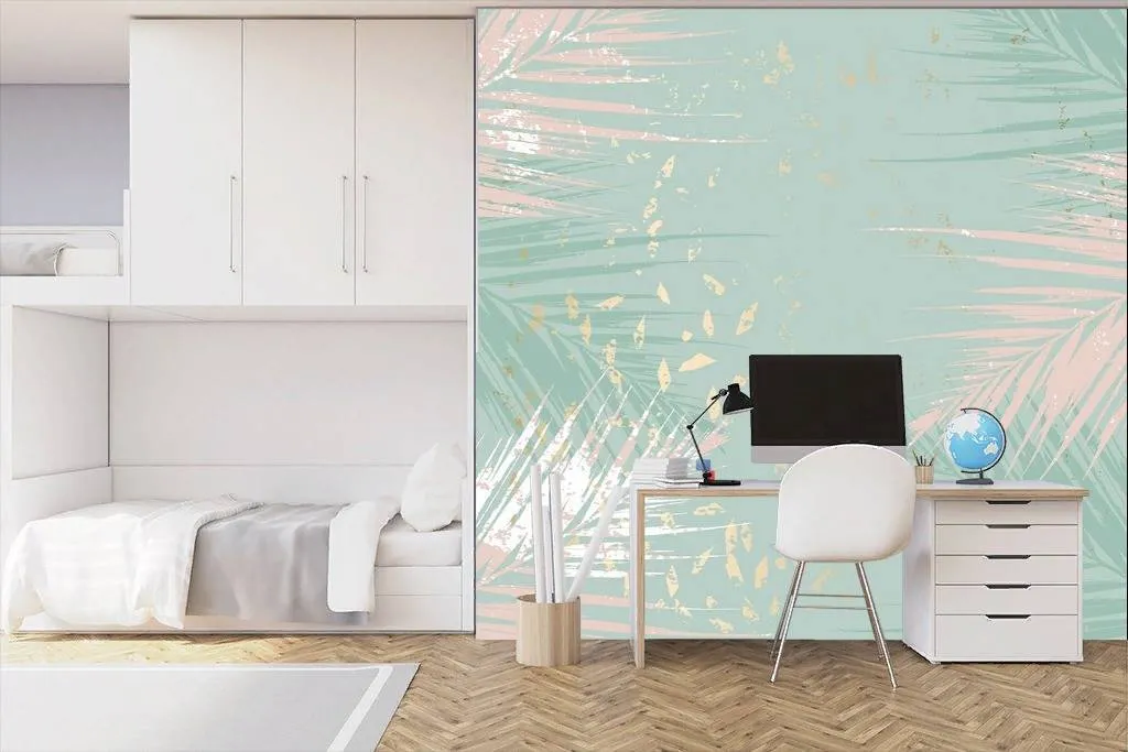 Фотообои Веточка папоротника на зеленом фоне  9-1111