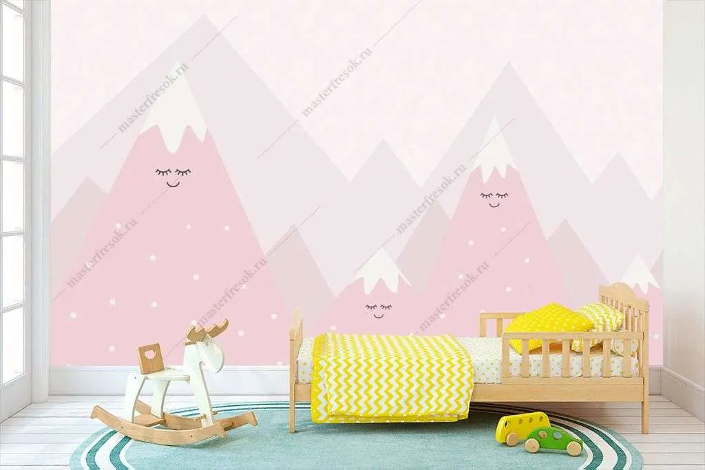 Фотообои в интерьере рзовые горы в детскую  14-349 фото