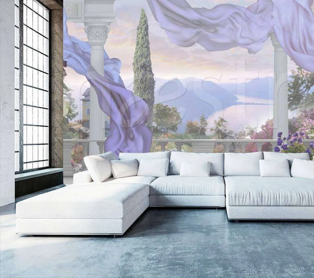 Фотообои в интерьере терраса с балконом и вазой  7-756 фото