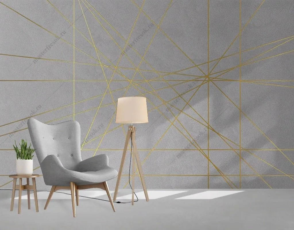 Фотообои в интерьере абстракция золотая паутина  9-1827 фото