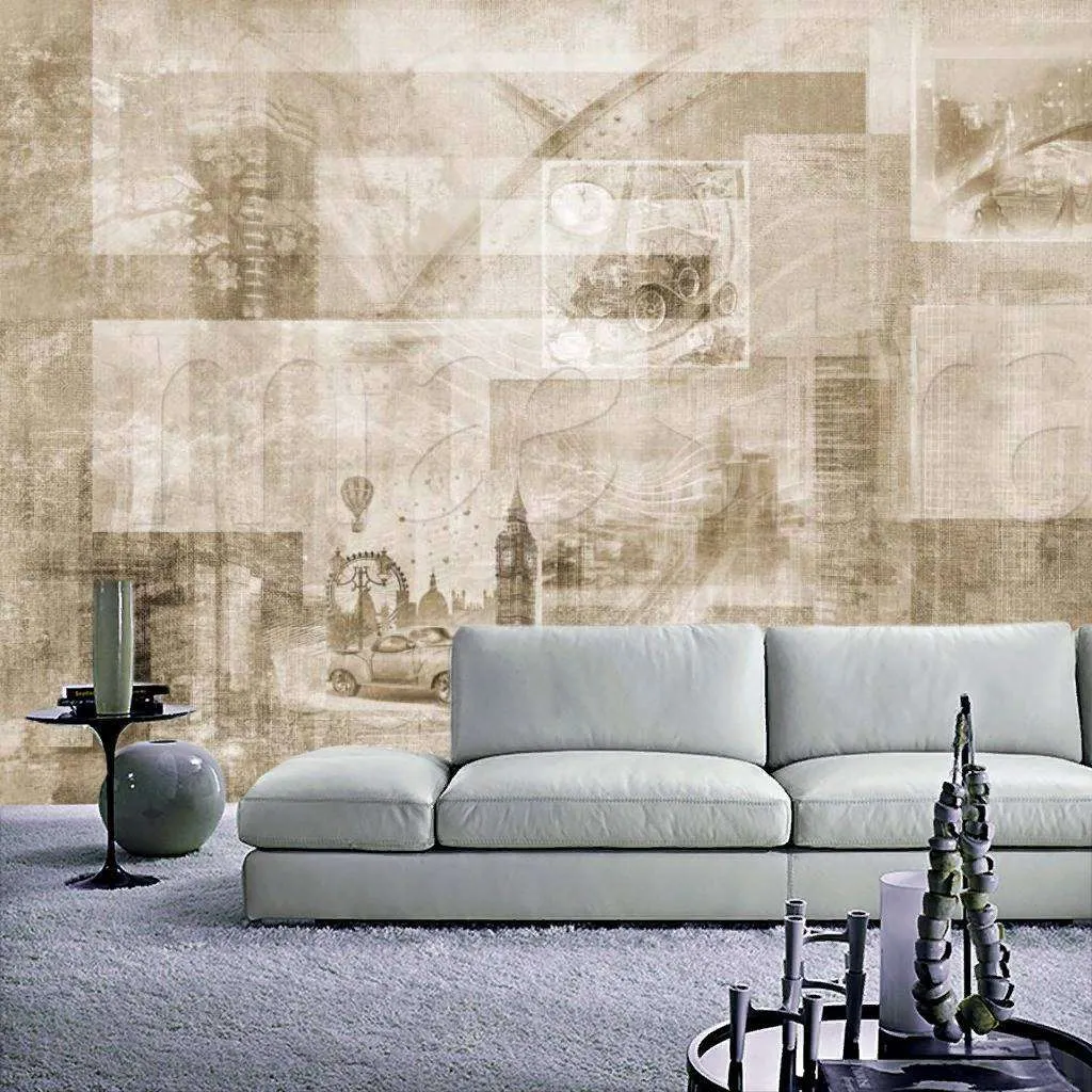 Фотообои в интерьере абстракция лондона на коричневом фоне  7-868 фото