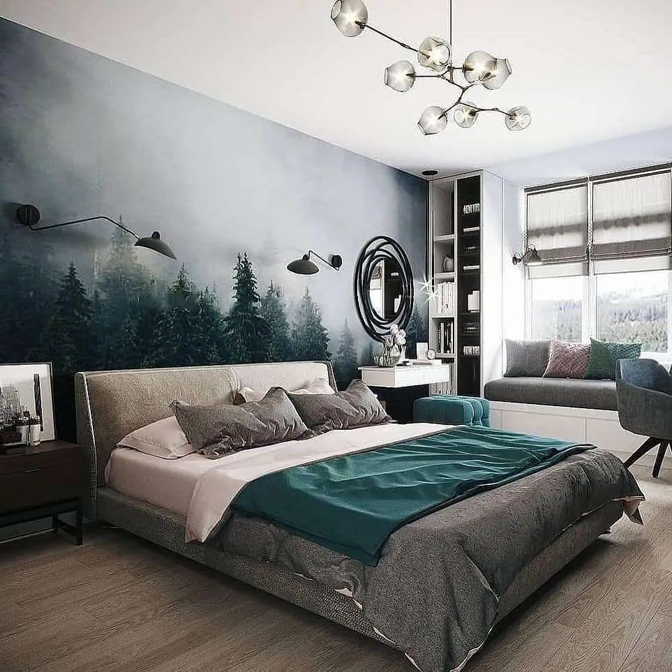 Фотообои в интерьере сосновый лес в тумане  9-1136 фото