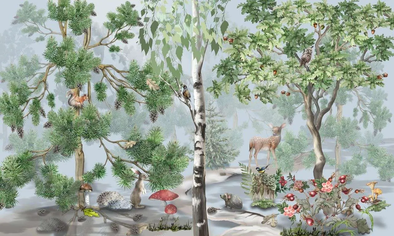 Фотообои в интерьере роща с животными  13-713 фото