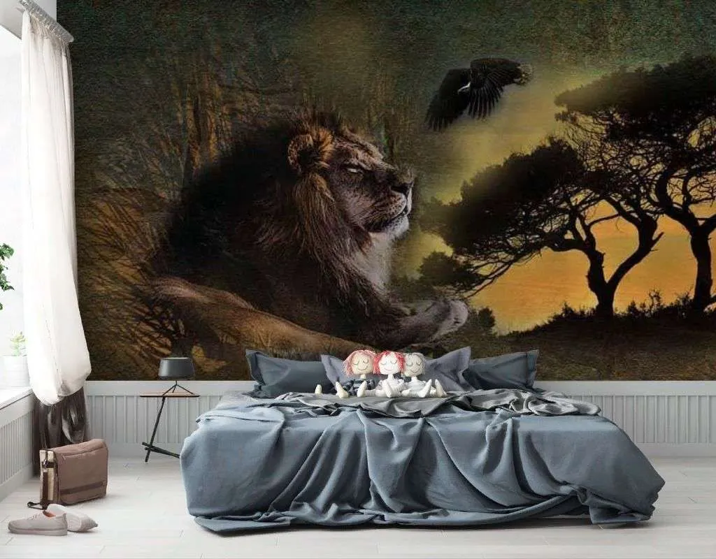 Фотообои в интерьере лев на скале  17-4240 фото