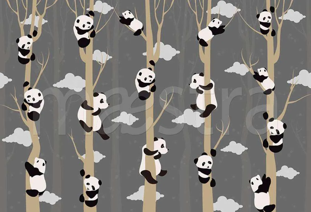 Фотообои в интерьере панды на сером фоне  15-081 фото