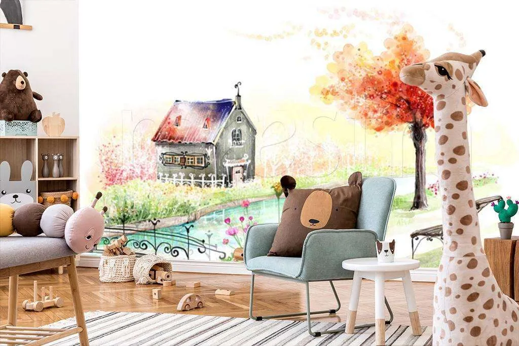 Фотообои в интерьере вид на дом  12-318 фото